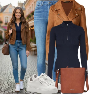 Outfity na podzim Ležérní s Šedá/Krémová/Bílá/Stříbrný Teniska na platformě/Nízká Teniska/Kožené tenisky/Úzká teniska Tamaris "Lehký outfit"Look: Bad Taste, Ležérní, Šik, Moderní, Skater, Sportovní