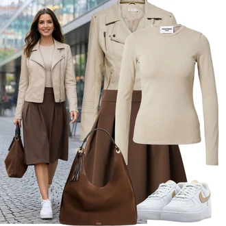Outfit s Khaki/Hnědá/Béžová Motorkářské Bund/Kožené Bund Bunda z Umělé Kůže/Bunda s Bočním Zipem/Kožené Bund/Motorkářská bunda Only "Lehký outfit"
