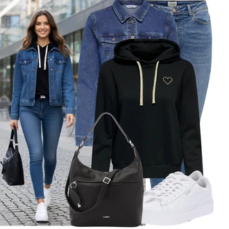 Outfit s Tmavě modrá/Modrá/Světle modrá Džínové Bund/Krátké Džínové Bundičky Only "Lehký outfit"