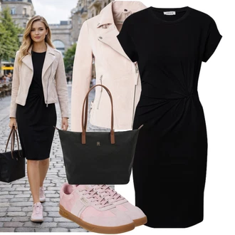 Outfit s Růžová/Hnědá/Béžová/Fialová Udržitelná bunda/Bouclé Bund/Krátký Bund/Letní Bund/Bunda s Bočním Zipem/Podzimní bunda/Ažurová pletená bunda/Jarní bunda Freaky Nation "Lehký outfit"
