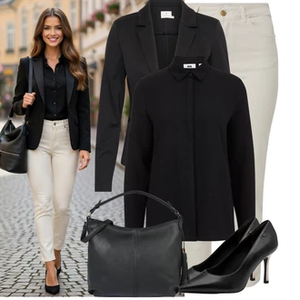 Outfity z džínu Elegantní s Černá/Fialová/Bílá/Béžová Taška/Klasická Taška Přes Rameno/Brašna/Sportovní Taška Přes Rameno About You "Lehký outfit"Look: Šik, Elegantní, Cool, Kancelář, Old Money