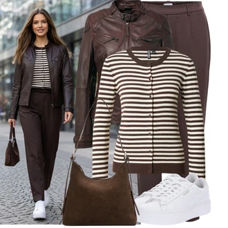 Outfit s Červená/Hnědá/Šedá/Tmavě hnědá Přechodné Bundy/Kožené Bund/Kožená Bomber Bund/Motorkářské Bund/Bunda z Umělé Kůže/Kožená vintage bunda Maze "Lehký outfit"