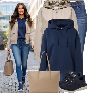 Výstřih kolem krku Outfit s Modrá/Tmavě modrá Originální Mikina/Pletená Mikina s kapucí/Oversize Mikina/Sportovní Mikina/Unisex Mikina S Kapucí/Svetr S Kapucí/Sportovní Mikina Cars Jeans "Lehký outfit"