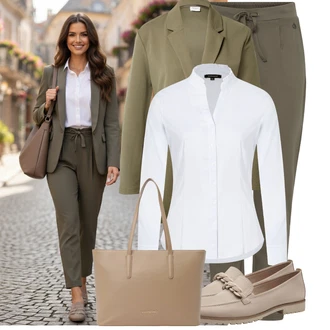 Dlouhý rukáv Outfit s Bílá/Fialová/Šedá Halenka Blůza s knoflíčkem/Halenka Slim Fit/Businessová Halenka/Halenka se Stojatým Límcem/Žehlení odolná blůza More & More "Lehký outfit"