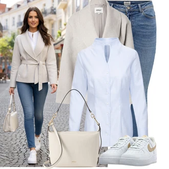 Outfity pro baculky Párty s Světle modrá Slip-on Halenka/Halenka Slim Fit/Blůza s knoflíčkem/Businessová Halenka/Halenka se Stojatým Límcem/Halenka s Dlouhým Rukávem/Žehlení odolná blůza About You "Lehký outfit"Look: Den na pláži, Biřmování, Galavečer, Škola, Bazén, Párty, Oktoberfest, Bar, Zvláštní příležitosti, Banka, 40. narozeniny