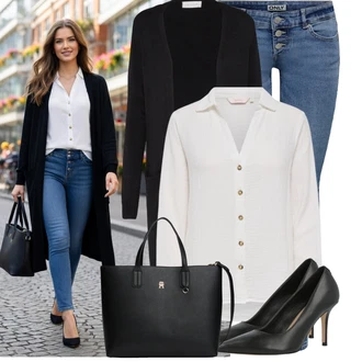 Na Procházku Zima Outfit s Černá Pletenina veľkej veľkosti Vila "Lehký outfit"Look: Volný čas, Na Procházku