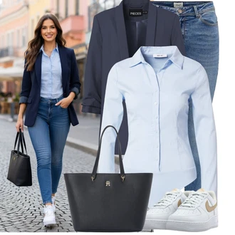 Outfity z džínu Elegantní s Modrá/Tmavě modrá Pieces "Lehký outfit"Look: Kancelář, Mom, Business, Cool, Elegantní, Old Money