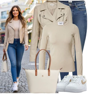 Outfit s Khaki/Hnědá/Béžová Motorkářské Bund/Kožené Bund Bunda z Umělé Kůže/Bunda s Bočním Zipem/Kožené Bund/Motorkářská bunda Only "Lehký outfit"