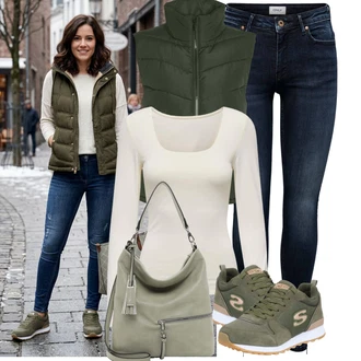 Styl Outfit s Tmavě modrá Kožená bunda/High Waist Džínové Kalhoty/Push up Džín/Navlékací džíny/Kožené Boty/Termální Džíny/Kožená Pánská Bund/Zimní bunda Only "Módní outfit pro volný čas"