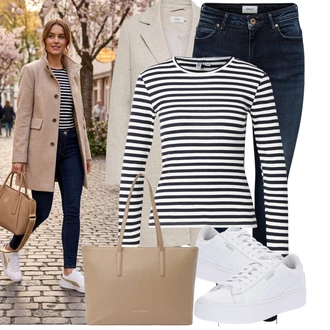 Styl Outfit s Tmavě modrá Kožená bunda/High Waist Džínové Kalhoty/Push up Džín/Navlékací džíny/Kožené Boty/Termální Džíny/Kožená Pánská Bund/Zimní bunda Only "Módní outfit pro volný čas"