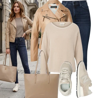 Styl Outfit s Modrá/Tmavě modrá High Waist Džínové Kalhoty/Push up Džín/Zimní bunda/Džíny s Rozparkem/Kožené Boty/Termální Džíny Mustang "Módní outfit pro volný čas"