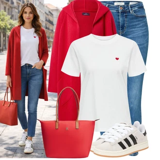 Romantický Outfit s Červená/Bílá/Růžová Mužské běžecké boty/Neformální tričko/Fancy tričko/Košile s potiskem/Tričko s krátkým rukávem/Tričko s potiskem JdY "Oblečení pro volný čas"Look: Krásný, Romantický