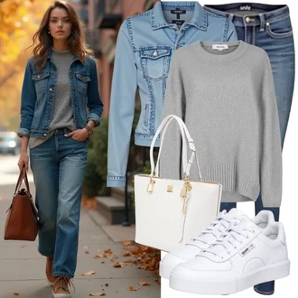 Cool Outfit s Modrá Krátké Džínové Bundičky/Džínové Bund Culture "Perfektní pro volný čas"Look: 90tá léta, Cool, Mom, Krásný, Univerzitní, Western, Pracovní oděvy