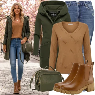 Outfit s Hnědá Westernová Kotníková Bota/Kovbojská Bota/Kovbojská Kotníková Bota Polo Ralph Lauren "Podzimní outfit pro každý den"