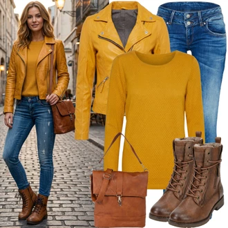 7/8 délka Outfit s Růžová/Oranžová Crop Svetr/Pletený Svetr Parallel Lines "Podzimní vzhled"