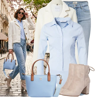 Outfit s Béžová/Hnědá Kotníková Bota Na Podpatku/Zimní Kotníková Bota/Kotníková Bota s Podšívkou/Letní kotníková kozačka/Šněrovací Kotníková Bota About You "Praktický vzhled"