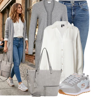 Malle Outfit s Šedá/Hnědá/Béžová Shopper taška/Taška Na Rameno/Taška/Velká taška/Taška Na Notebook/Sportovní Taška Přes Rameno/Brašna/Kancelářská Taška/Obchodní Taška Tamaris "Skvělý vzhled pro volný čas"Look: Malle, Bar, Den na pláži, Koncert, Den matek, Škola