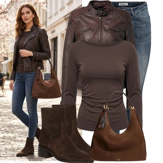 Přechodné Outfit s Červená/Hnědá/Šedá/Tmavě hnědá Přechodné Bundy/Kožená Bomber Bund/Motorkářské Bund/Kožené Bund Bunda z Umělé Kůže/Kožená vintage bunda Maze "Skvělý vzhled pro volný čas"