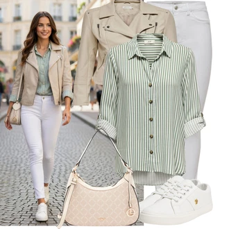 Outfit s Krémová/Světle modrá/Bílá Plátěná Teniska/Vintage Teniska/Teniska s dírkovaným vzorem/Teniska teddy/Nízká Teniska/Kožené Tenisky/Úzká Teniska/Letní Tenisky Polo Ralph Lauren "Volnočasový outfit na jaro"