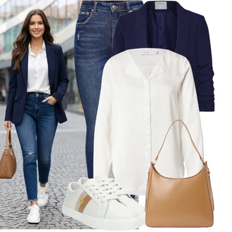 Outfity z džínu s Modrá/Tmavě modrá Navlékací džíny/Kožené bundy/High Waist Džínové Kalhoty/Dámské Džíny s Délkou 7/8/Zimní bunda/Push up Džín/Kožené Boty/Džíny s Dírou/Džíny s Rozparkem/Kožená bunda/Kotníková Bota Only "Volnočasový outfit na jaro"