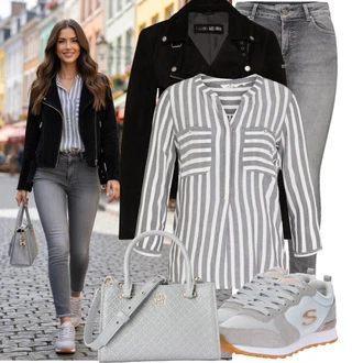 Outfit s Šedá Skechers "Volnočasový outfit na jaro"