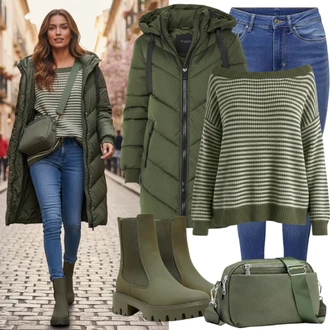 Širok kroj outfit mit Zelena/Rumena/Temno zelena Dolg Plašč/Volnen zimski plašč/Midi Plašč/Volneni Plašč/Dolg plašč/Loden plašč/Pleteni Plašč/Plašč iz Kašmirja MICHAEL Michael Kors "Zimski prosti čas outfit"