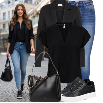 Výstřih do V Outfit s Černá Tričko & Top Móda Pro Plnoštíhlé/Halenka Móda Pro Plnoštíhlou/Tunika JdY "Cool outfity na volný čas"