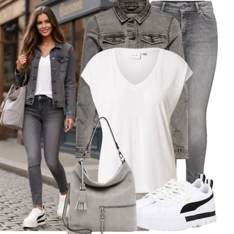Outfit s Šedá/Světle šedá/Tmavě šedá Kožená bunda/Džíny s Rozparkem/Slim Fit Džíny/Džíny s Nízkým Sedem/Kožené Boty/Motorkářské Džíny/High Waist Džínové Kalhoty/Termální Džíny/Zimní bunda/Push up Džín Only "Cool outfity na volný čas"