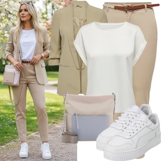 Výstřih do V Outfit s Bílá/Krémová/Šedá Jednoduchý top/Dlouhá košile/Dlouhý top Only "Cool pro volný čas"