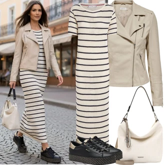 Outfit s Khaki/Hnědá/Béžová Motorkářské Bund/Kožené Bund Bunda z Umělé Kůže/Bunda s Bočním Zipem/Kožené Bund/Motorkářská bunda Only "Jarní Outfit"