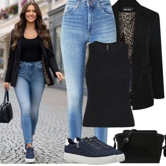 Outfit s Modrá/Tmavě modrá/Světle modrá Nízká Teniska/Teniska s dírkovaným vzorem/Letní Tenisky/Teniska na platformě/Úzká Teniska/Tenisky s Bočním Zipem/Kožené Tenisky Tamaris "Jarní Outfit"