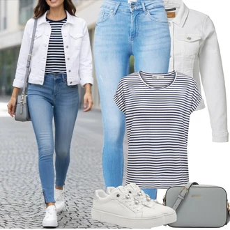 Outfit s Šedá/Krémová/Bílá Vintage Bund/Krátký Bund/Krátký Bund/Letní Bund/Džínové Bund/Krátké Džínové Bundičky Only "Jarní Outfit"