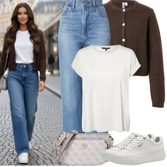 Rave Outfit s Šedá/Krémová/Bílá/Stříbrný Teniska na platformě/Nízká Teniska/Kožené Tenisky/Úzká Teniska Tamaris "Jarní Outfit"Look: Bar, Pohřeb, Galavečer, Rave, Škola, Svatba, Koncert