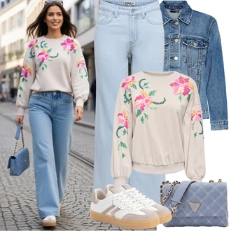 Outfit s Světle modrá/Modrá Vintage Bund/Džínové Bund/Krátké Džínové Bundičky VERO MODA "Jarní Outfit"