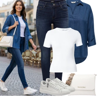 Outfit s Tmavě modrá Zimní bunda/Džíny s Nízkým Sedem/Navlékací džíny/Kožené Boty/Kožená bunda/High Waist Džínové Kalhoty/Push up Džín/Slim Fit Džíny/Termální Džíny Only "Jarní Outfit"