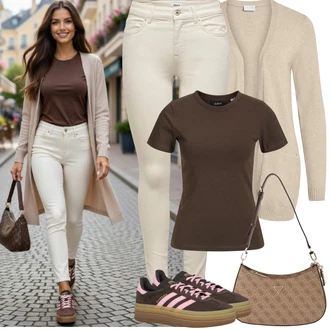 Outfity na podzim Krásný s Bílá/Béžová/Khaki Kožená bunda/Kožené Boty/Slim Fit Džíny/Džíny s Nízkým Sedem/Push up Džín/Džín s Nízkým Pasem/Termální Džíny/Džíny s Rozparkem/Motorkářské Džíny Only "Jarní Outfit"Look: Styl, Cool, Disko, Krásný, Old Money, Bezešvé, Univerzitní