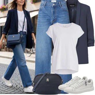 Výstřih do V Outfit s Šedá/Bílá/Krémová Krátký top/Dlouhá košile/Sportovní tričko/Zavinovací Tričko/Neformální tričko/Košilový top/Tričko s krátkým rukávem/Tričko/Jednoduchý top/Funkční tričko/Tričko nadměrné velikosti Vila "Jarní Outfit"