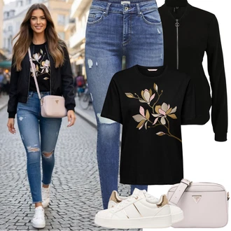 Outfity z džínu Vysoký Pas s Modrá Kožené bundy/Džíny s Dírou/Kotníková Bota/Džíny s Rozparkem/Kožená bunda/Push up Džín Only "Jarní Outfit"