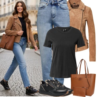 Outfity na podzim Krásný s Světle modrá/Modrá Rovná Džína/Zužující se Džíny/Girlfriend Džíny/Boyfriend Džínové kalhoty/Vintage džíny/High Waist Džínové Kalhoty/Zimní bunda/Mom Jean/Dad Džíny/Džíny s Rozparkem/Kožená Pánská Bund Only, Černá Tenisky s Bočním Zipem/Úzká teniska/Kožené tenisky Tamaris "Jarní Outfit"Look: Styl, 90tá léta, Klasické, Cool, Krásný, Vintage, Blokování barev, Moderní, Venkovní, Sportovní, Unisex