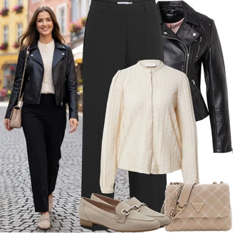 Moderní Outfit s Černá/Červená Kožené Bund Bunda z Umělé Kůže/Motorkářská bunda/Motorkářské Bund/Kožené Bund Only "Jarní Outfit"Look: Egirl, Moderní, Kancelář, Rock 'n' Roll
