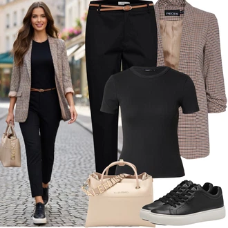 Chytrý příležitostný Outfit s Černá Teniska Kožené Tenisky/Nízká Teniska/Teniska na platformě/Úzká Teniska Tamaris "Jarní Outfit"Look: Bad Taste, Ležérní, Hip Hop, Lak, Skater, Chytrý příležitostný, Sportovní, Unisex