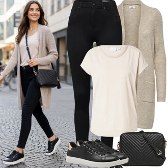 Outfity z džínu Vysoký Pas s Černá Kožená bunda/Motorkářské Džíny/Termální Džíny VERO MODA "Jarní Outfit"