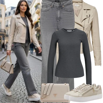 Výstřih do V Outfit s Světle šedá/Tmavě modrá/Tmavě šedá/Šedá Roláková Košile jjxx "Jarní Outfit"