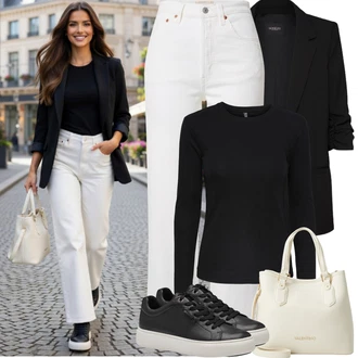 Chytrý příležitostný Outfit s Černá Teniska Kožené Tenisky/Nízká Teniska/Teniska na platformě/Úzká Teniska Tamaris "Jarní Outfit"Look: Bad Taste, Ležérní, Hip Hop, Lak, Skater, Chytrý příležitostný, Sportovní, Unisex