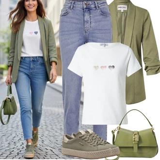 90tá léta Outfit s Světle modrá Mom Jean/Dad Džíny/Boyfriend Džínové kalhoty/High Waist Džínové Kalhoty/Navlékací džíny/Zužující se Džíny/Girlfriend Džíny/Kožená Pánská Bund/Vintage džíny/Zkrácené Džíny Pieces "Jarní Outfit"Look: Emo, Styl, 90tá léta, Ležérní, Cool, Krásný, Old Money