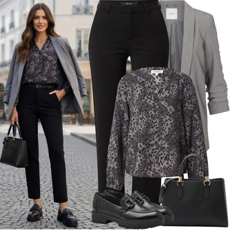 Outfit s Černá Kalhoty s 5 kapsami/Business Kalhoty/Boyfriend Kalhoty/Rovná Kalhoty/Pohodlná Kalhoty/Obleková Kalhoty/Žerzejová Kalhoty/Dlouhá Kalhoty/Úzká Kalhoty/Bengaline Kalhoty VERO MODA "Jarní Outfit"