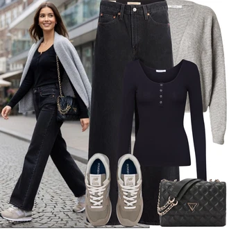 90tá léta, Styl Outfit s Černá Džín s Širokou Nohavicí/Zvonové Džíny/Džíny Culottes/High Waist Džínové Kalhoty/Džíny Volného Střihu/Džíny s Rozparkem levi's ® "Jarní Outfit"Look: Styl, 90tá léta, Cool, Venkovní, Punk, Old Money, 70tá léta