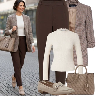 Výstřih do V Outfit s Hnědá/Khaki/Béžová Jednoduchý top/Pletený top/Pletené tričko/Roláková Košile Only "Jarní Outfit"