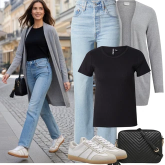 Na Procházku Zima Outfit s Šedá/Světle šedá Pletenina veľkej veľkosti Vila "Jarní Outfit"Look: Na Procházku