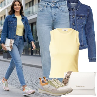 Outfity pro zábavu Od 40 let s Tmavě modrá/Modrá/Světle modrá Krátké Džínové Bundičky Only "Jarní Outfit"